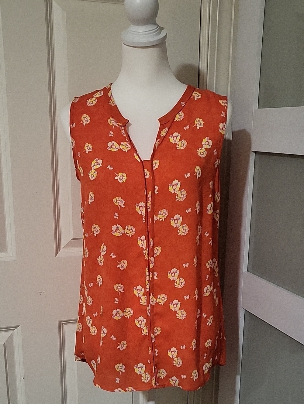 Cabi 5550 Sunset Kiss Wildflower Blouse Small Orange Floral Sleeveless Top
